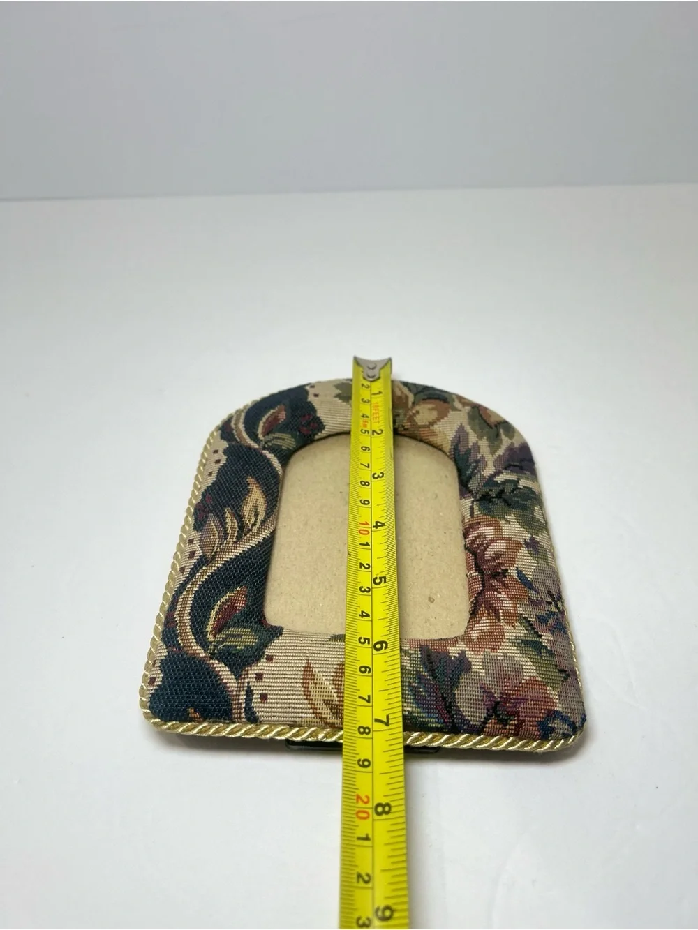 Vintage Floral Tapestry Picture Frame W/ Arched Top Twisted Gold-Tone Cord Trim
